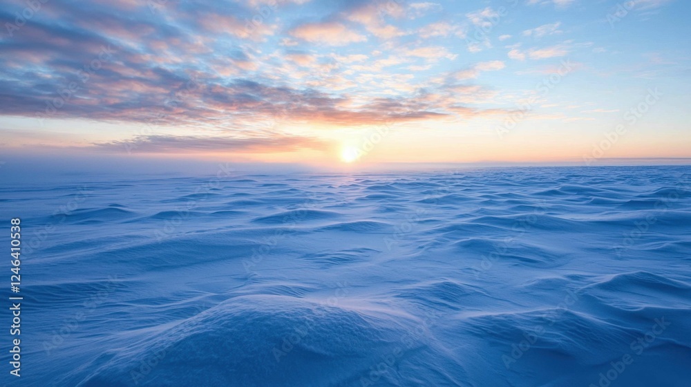 Serene Snowy Landscape at Sunrise with Vibrant Sky and Clouds Serene Snowy Landscape at Sunrise with Vibrant Sky and Clouds