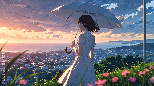 girl anime nature, ai generated