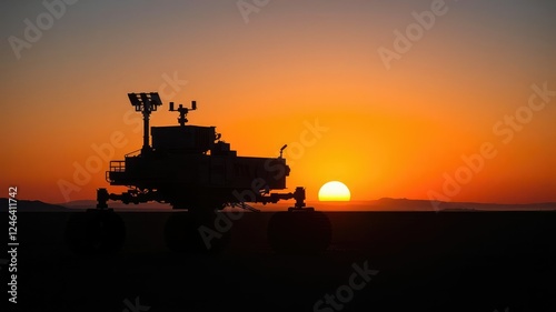 Silhouette of Lunar Rover against Sunset, sunset, solar wind photo