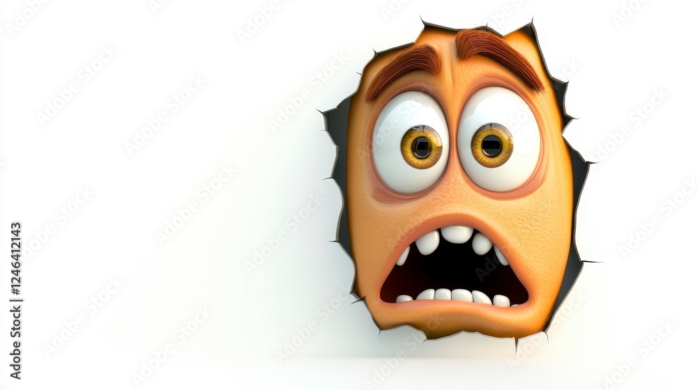 Cartoon Face Breaking Through Wall with Expression of Fear and Surprise Cartoon Face Breaking Through Wall with Expression of Fear and Surprise