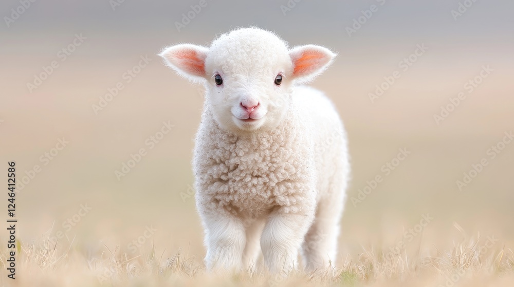 Cute lamb in field, spring pasture, nature background, adorable animal Cute lamb in field, spring pasture, nature background, adorable animal