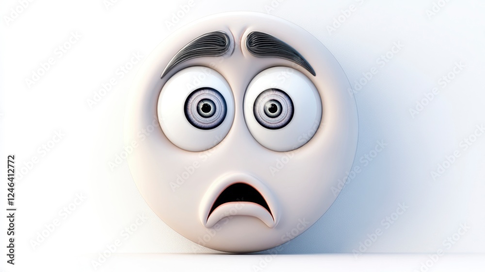 Fototapeta premium Surprised Face with Wide Eyes and Furrowed Brows in 3D Style