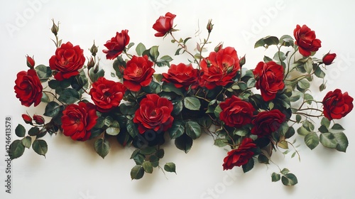 Lush Arrangement of Deep Red Roses Blooming Flowers Romantic Floral Design Botanical Image