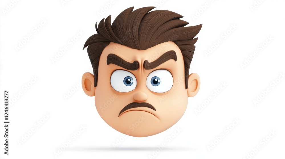 Fototapeta premium Cartoon Character with Angry Expression and Brown Hair