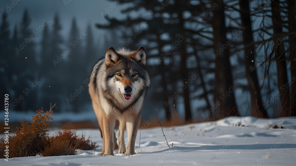 Naklejka premium gray wolf in snow, ai generated