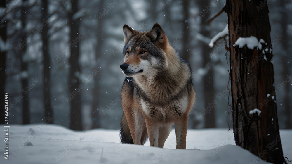 Naklejka premium gray wolf in snow, ai generated
