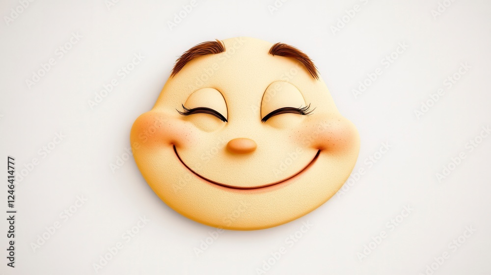 Cheerful cartoon smiley face with closed eyes and rosy cheeks Cheerful cartoon smiley face with closed eyes and rosy cheeks