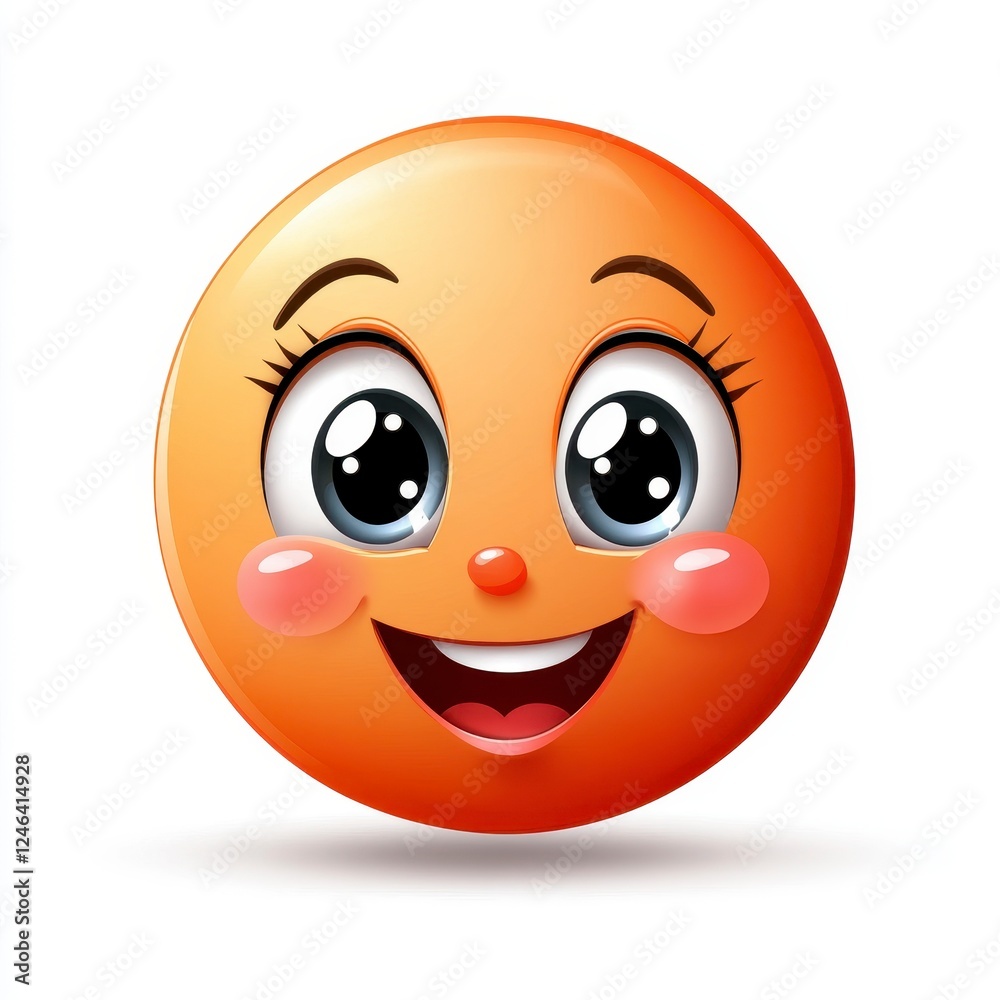 Cheerful Orange Emoji with Big Eyes and Bright Smile Expression Cheerful Orange Emoji with Big Eyes and Bright Smile Expression