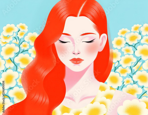 Portrait of a red-haired woman surrounded by white flowers
