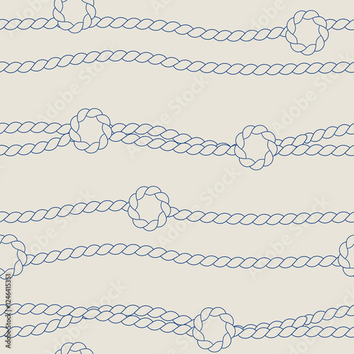 Anchor rope with with round bonds, horizontal lines vector seamless pattern in fisherman aesthetic retro vintage style.