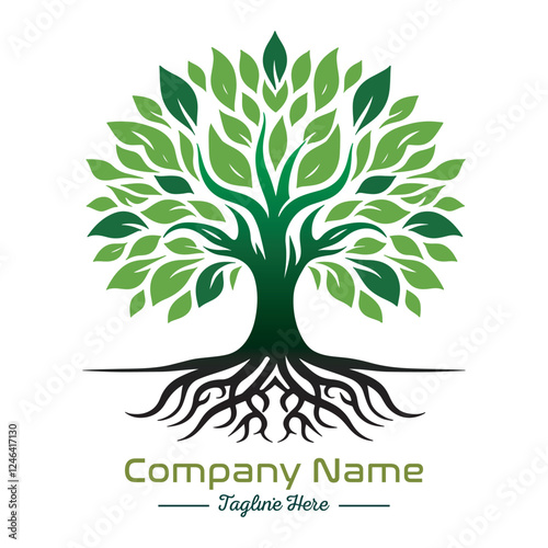 Beautiful green tree silhouette and vector design, minimalist business logo for tree icon on white background.