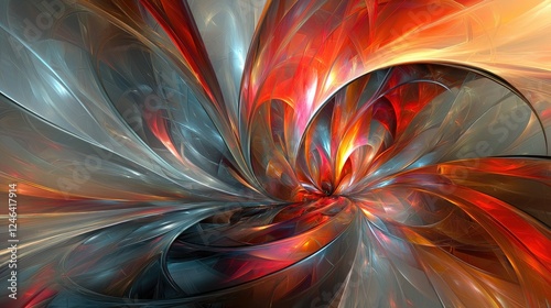 Abstract swirling metallic fractal art design