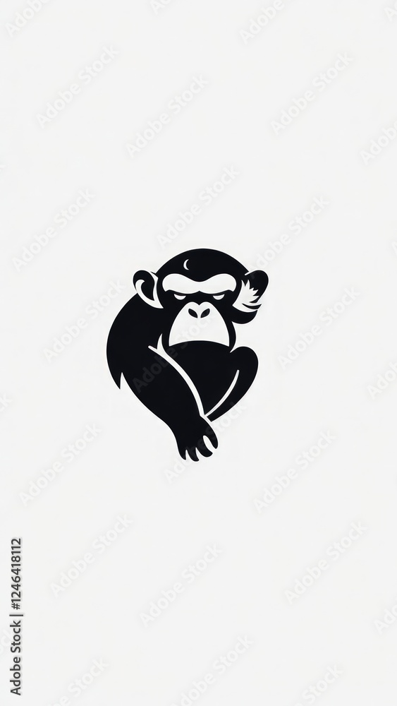 Fototapeta premium Chimpanzee or Simpanse minimalist icon logo.