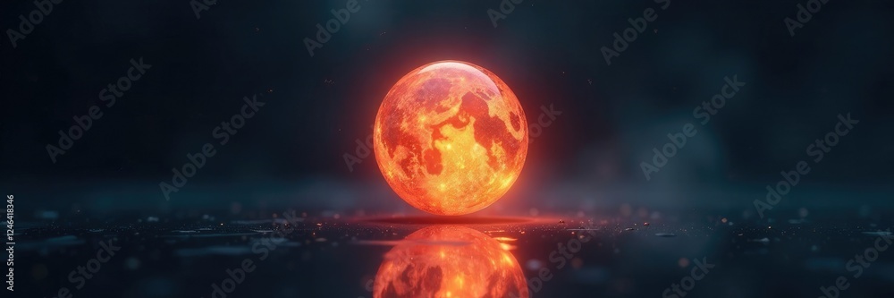 A solitary orb suspended in darkness emits ethereal light, shining, luminous, radiance A solitary orb suspended in darkness emits ethereal light, shining, luminous, radiance