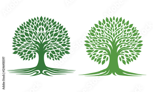 Beautiful green tree silhouette and vector design, minimalist business logo for tree icon on white background.