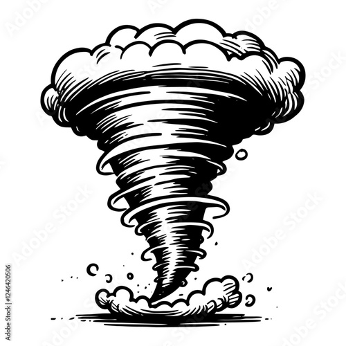 tornado sketch with black vector decorative silhouette