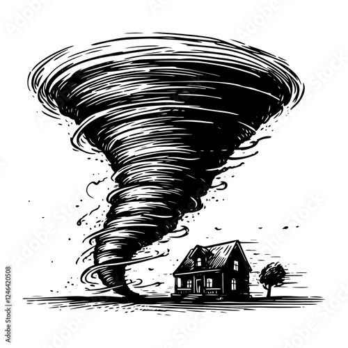 tornado near house sketch monochrome decorative sketch illustration