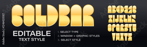 Goldbar font, gold metal letter with graphic style template, editable text effect, customizable contour style. Vector illustration