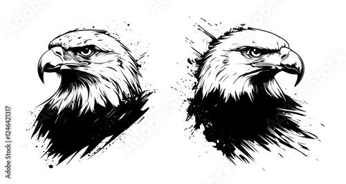 eagle head sketch vector black and white grunge engraving style