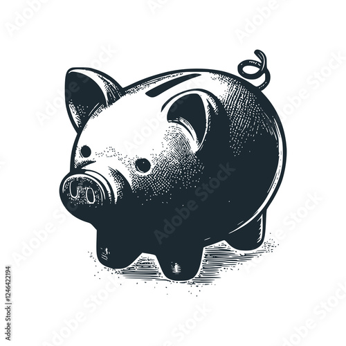 The piggy bank black white illustration. vector icon and symbol.