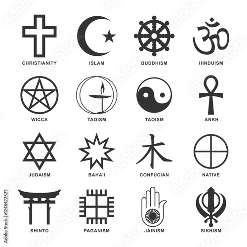 Religion icons symbol set. Simple set of religion vector icons for web design on white background