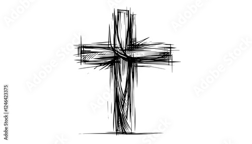 abstract cross sketch black vector grunge engraving style