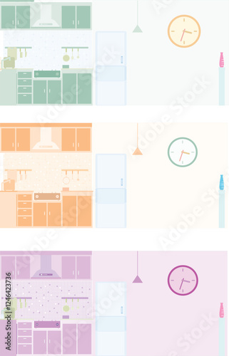 vector illustration a set of four different colored kitchen cabinets