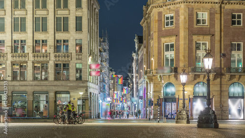 The Dam square in Amsterdam night timelapse, The Netherlands.