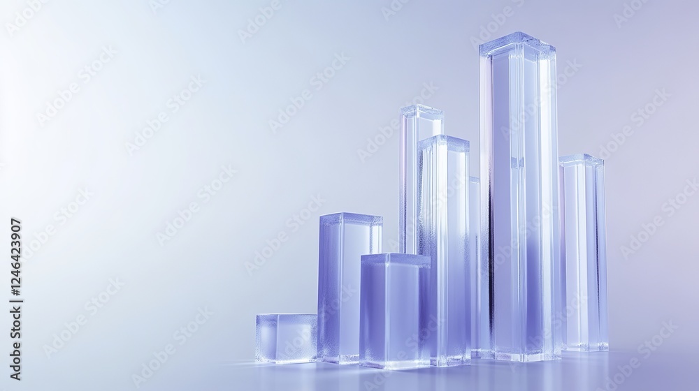 Abstract 3D glass graph with frost texture symbolizing financial growth, minimalistic design. Abstract 3D glass graph with frost texture symbolizing financial growth, minimalistic design.