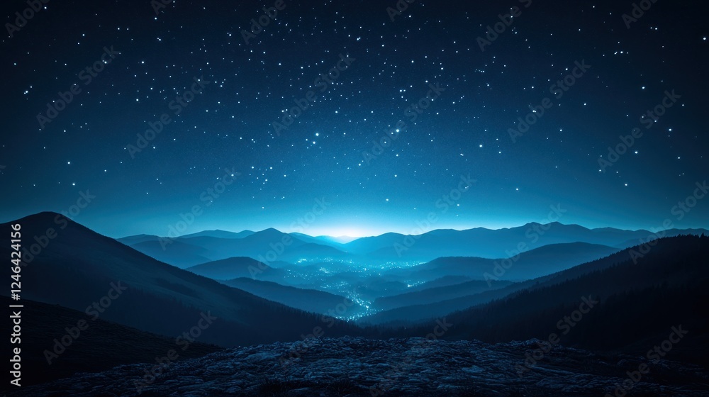 Night mountain range with starry sky. Night mountain range with starry sky.