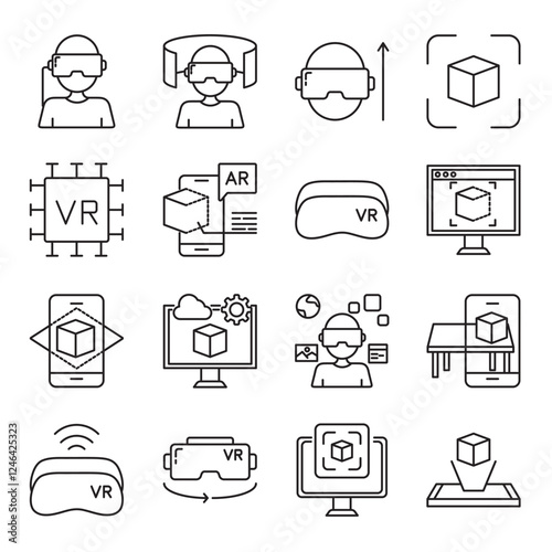 virtual reality set of web icons in line style. virtual, reality and VR. Vector illustration