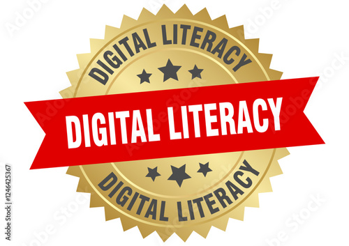 digital literacy. digital literacy round red and gold label isolated on transparent background