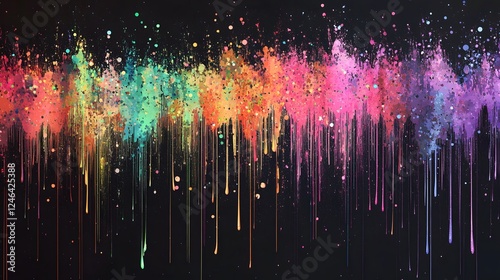 Colorful paint splatter vector background on a black canvas

