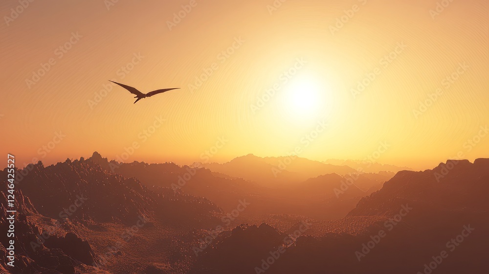Fototapeta premium Sunset Flight Over Majestic Desert Mountains