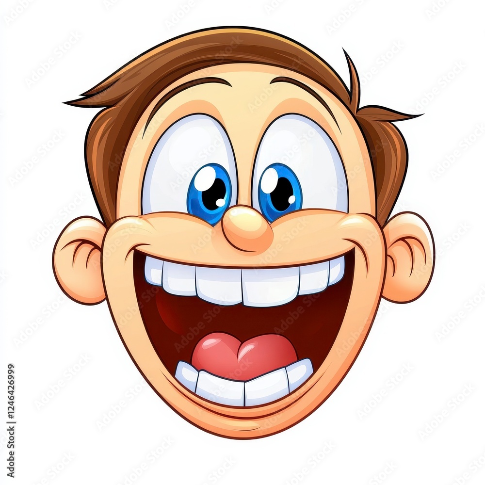 Happy cartoon boy with big smile and joyful expression in vector style Happy cartoon boy with big smile and joyful expression in vector style