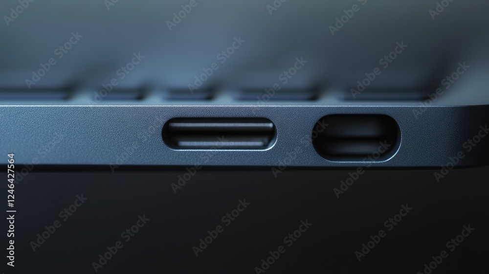 Close-up of a laptop hinge, showcasing its sleek metallic engineering design. Close-up of a laptop hinge, showcasing its sleek metallic engineering design.