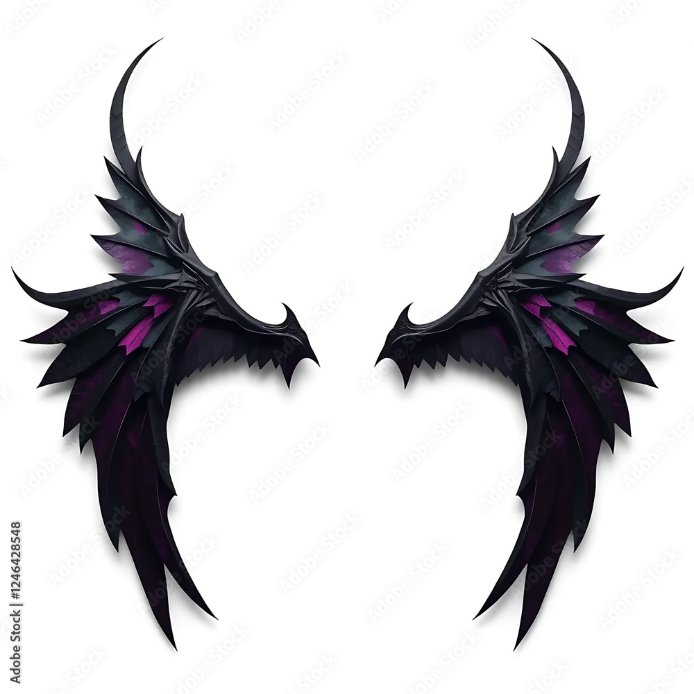 Fototapeta premium Dark wings in matte black & deep purple, with a gothic, mystical aura, blending mystery and elegance.