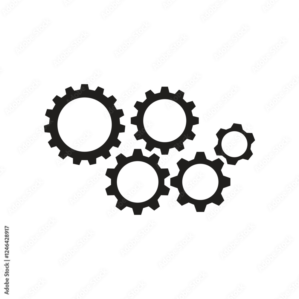 Gear set template. Black gear wheel icons on white background, stock vector Gear set template. Black gear wheel icons on white background, stock vector