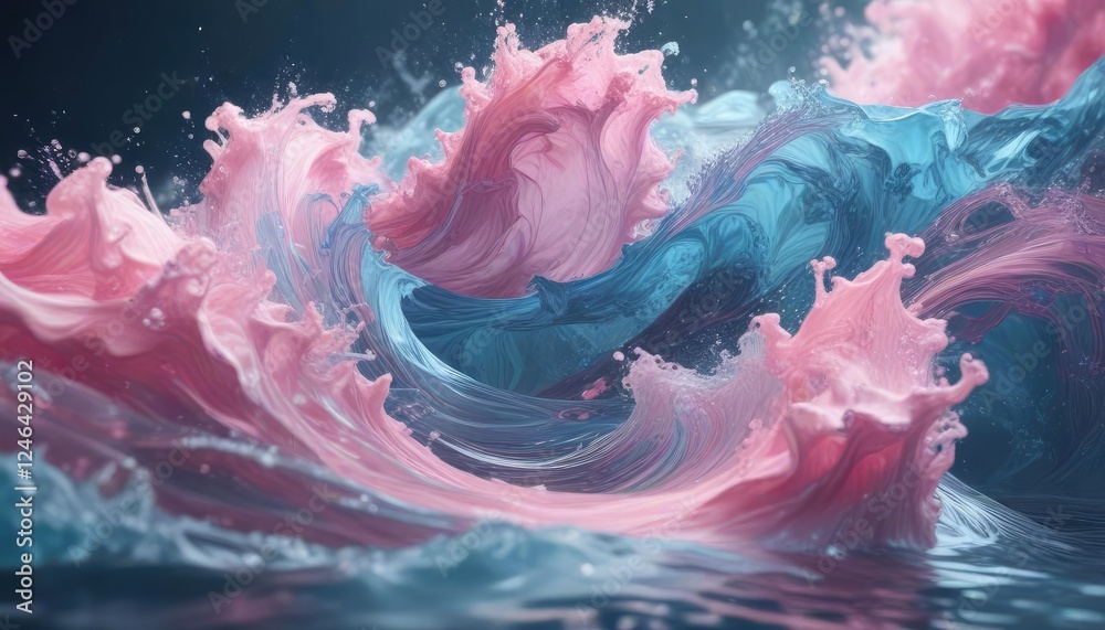 Obraz premium Soft blue and pink hues swirl together in a mesmerizing dance of water , fluid movement, pink, watercolor