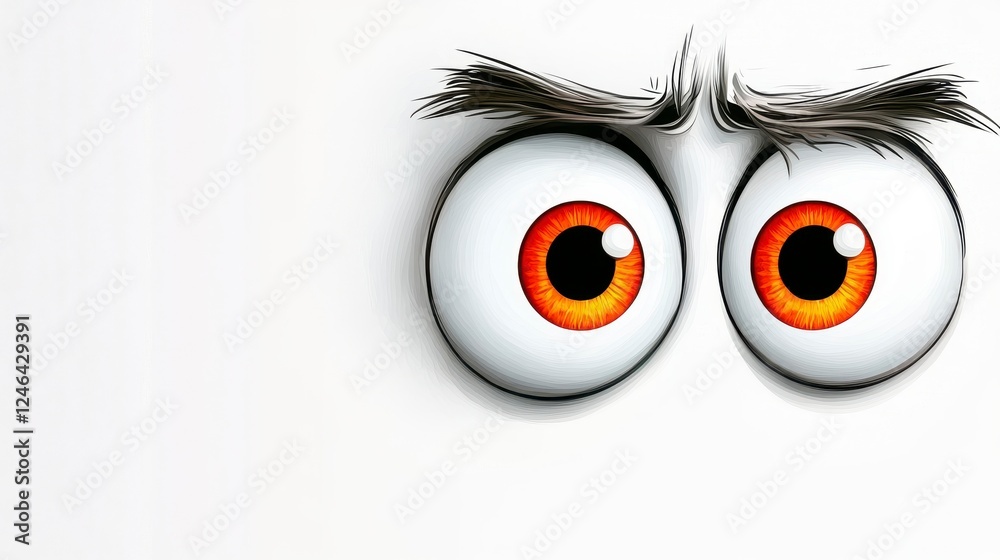 Naklejka premium Cartoon Eyes with Bright Orange Detail and Expressive Eyebrows