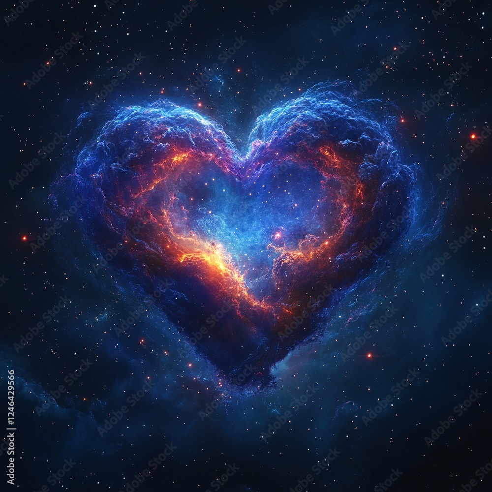 A vector illustration of a heart-shaped nebula glowing in deep space, surrounded by twinkling stars. A vector illustration of a heart-shaped nebula glowing in deep space, surrounded by twinkling stars.