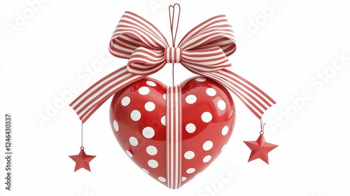 Heart Valentine's Day, Red heart ornament with polka dots and bow