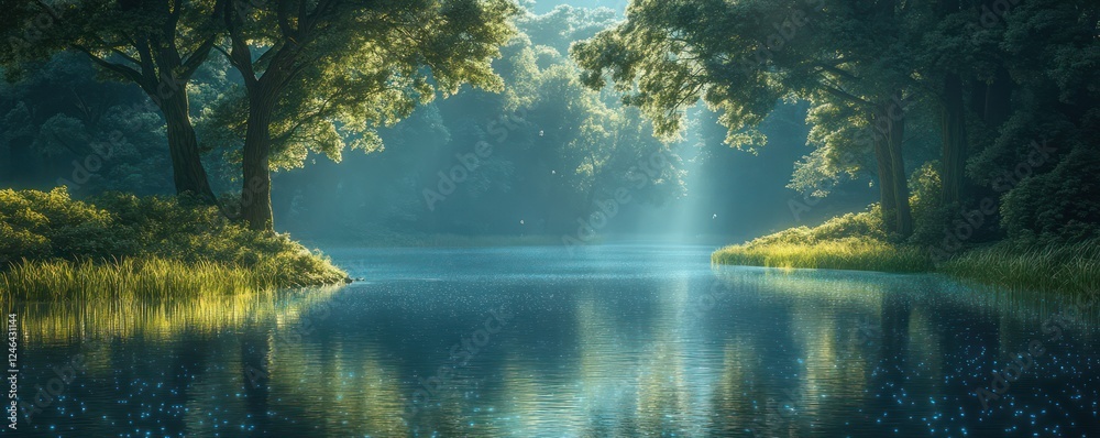 Fototapeta premium Enchanted Lake: A Serene Forest Escape