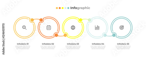 Timeline Process. Vector business infographic thin line elements with marketing icons and 5 steps or options.