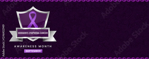 Purple ribbon awareness graphic for International Hodgkin's Lymphoma Cancer Awareness Month banner