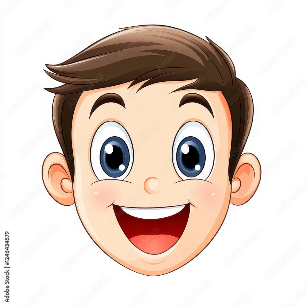 Happy Cartoon Character Face with Big Eyes and Cheerful Smile Happy Cartoon Character Face with Big Eyes and Cheerful Smile