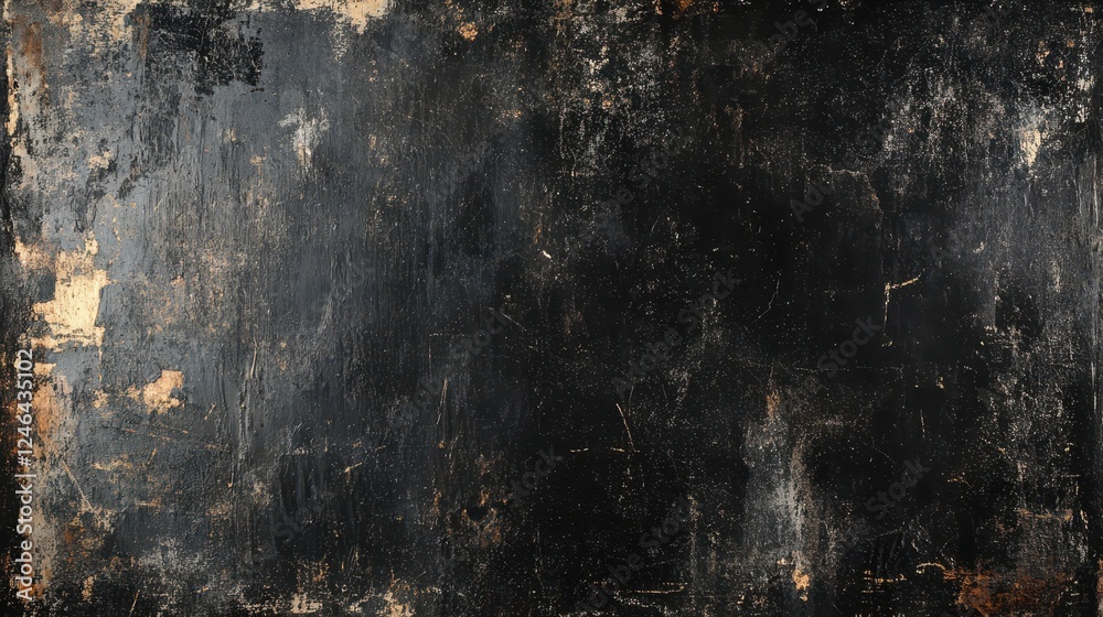 Fototapeta premium Black and brown wall with clock on aged grunge background featuring dust and scratches