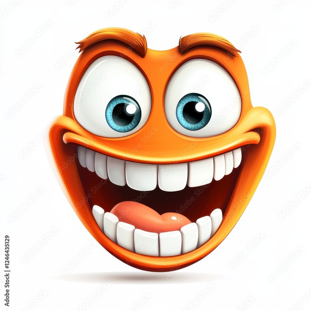 Naklejka premium Happy cartoon face with big eyes and wide smile showing teeth