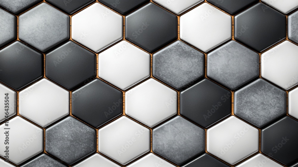 Hexagon Tile Pattern Background Texture Geometric Design with a Modern Aesthetic in Black White and Gray. Hexagon Tile Pattern Background Texture Geometric Design with a Modern Aesthetic in Black White and Gray.