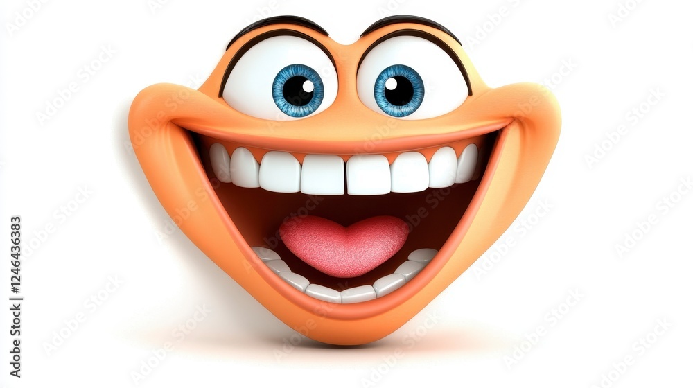 Naklejka premium Happy Cartoon Character with Big Smile and Bright Blue Eyes